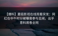 【爆料】蘑菇影视在线观看突发:网红在中午时分被曝曾参与丑闻,出乎意料席卷全网