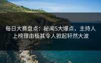 每日大赛盘点:秘闻5大爆点,主持人上榜理由极其令人掀起轩然大波