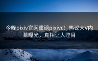 今晚pixiv官网重磅pixivc！热议大V内幕曝光，真相让人瞠目