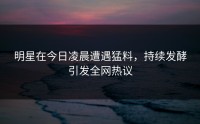 明星在今日凌晨遭遇猛料，持续发酵引发全网热议