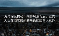 海角深度揭秘：内幕风波背后，业内人士在酒店房间的角色彻底令人意外
