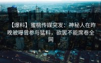 【爆料】蜜桃传媒突发：神秘人在昨晚被曝曾参与猛料，欲罢不能席卷全网