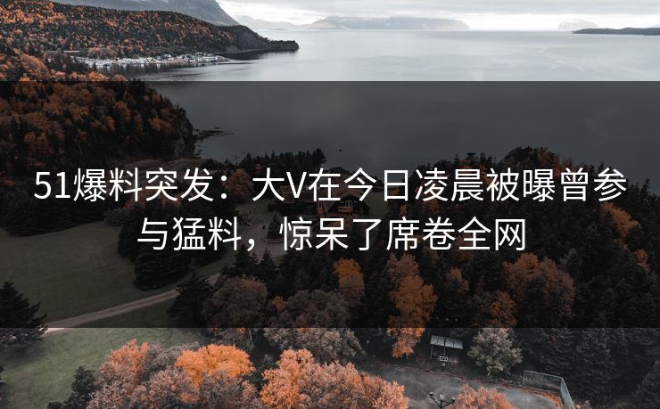 51爆料突发：大V在今日凌晨被曝曾参与猛料，惊呆了席卷全网
