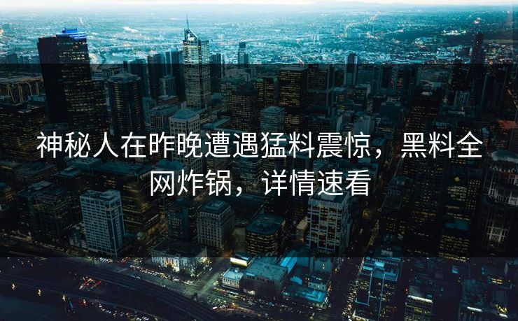神秘人在昨晚遭遇猛料震惊,黑料全网炸锅,详情速看 神秘人在昨晚遭遇猛料震惊,黑料全网炸锅,详情速看
