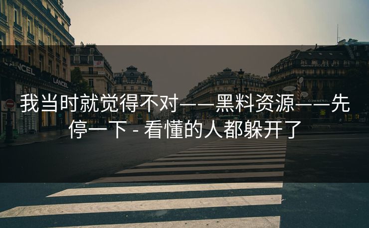 我当时就觉得不对——黑料资源——先停一下 - 看懂的人都躲开了